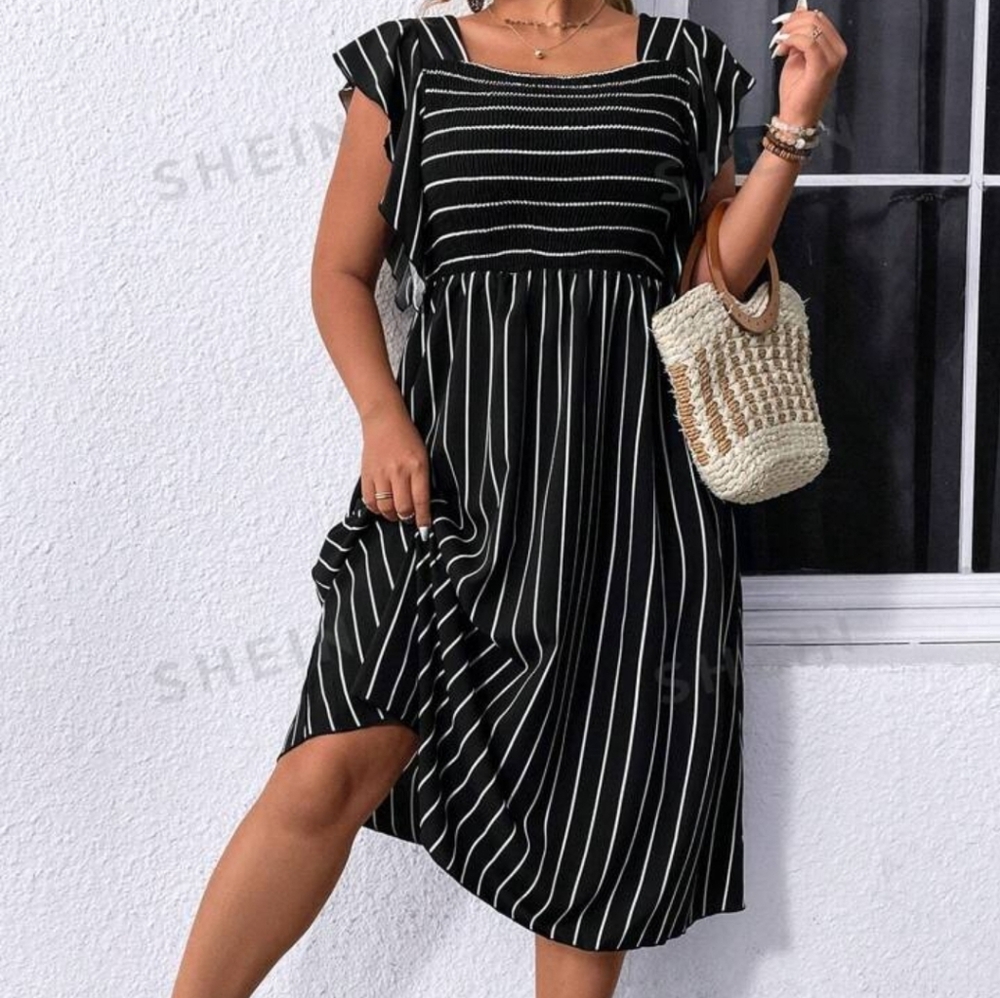 SHEIN Striped Flutter Sleeve Dress